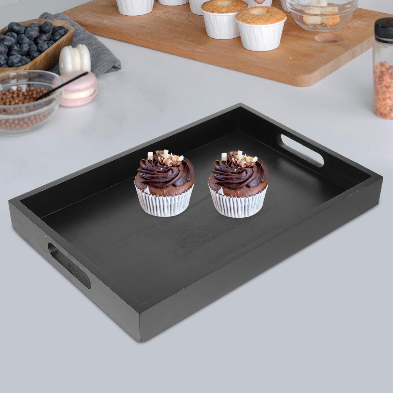 Rectangular Wooden Serving Tray with Handle