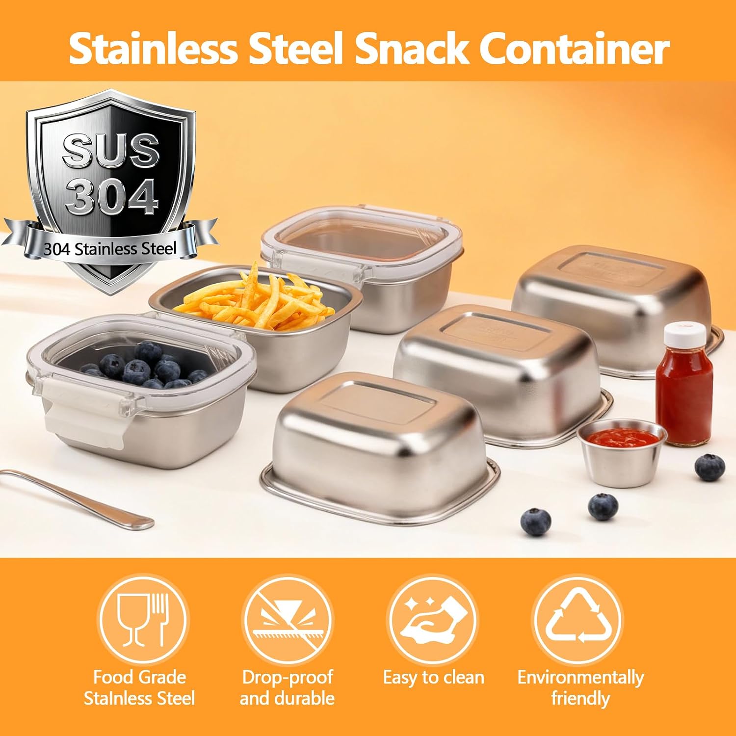 Stainless Steel Snack Containers with Lids - Image 2