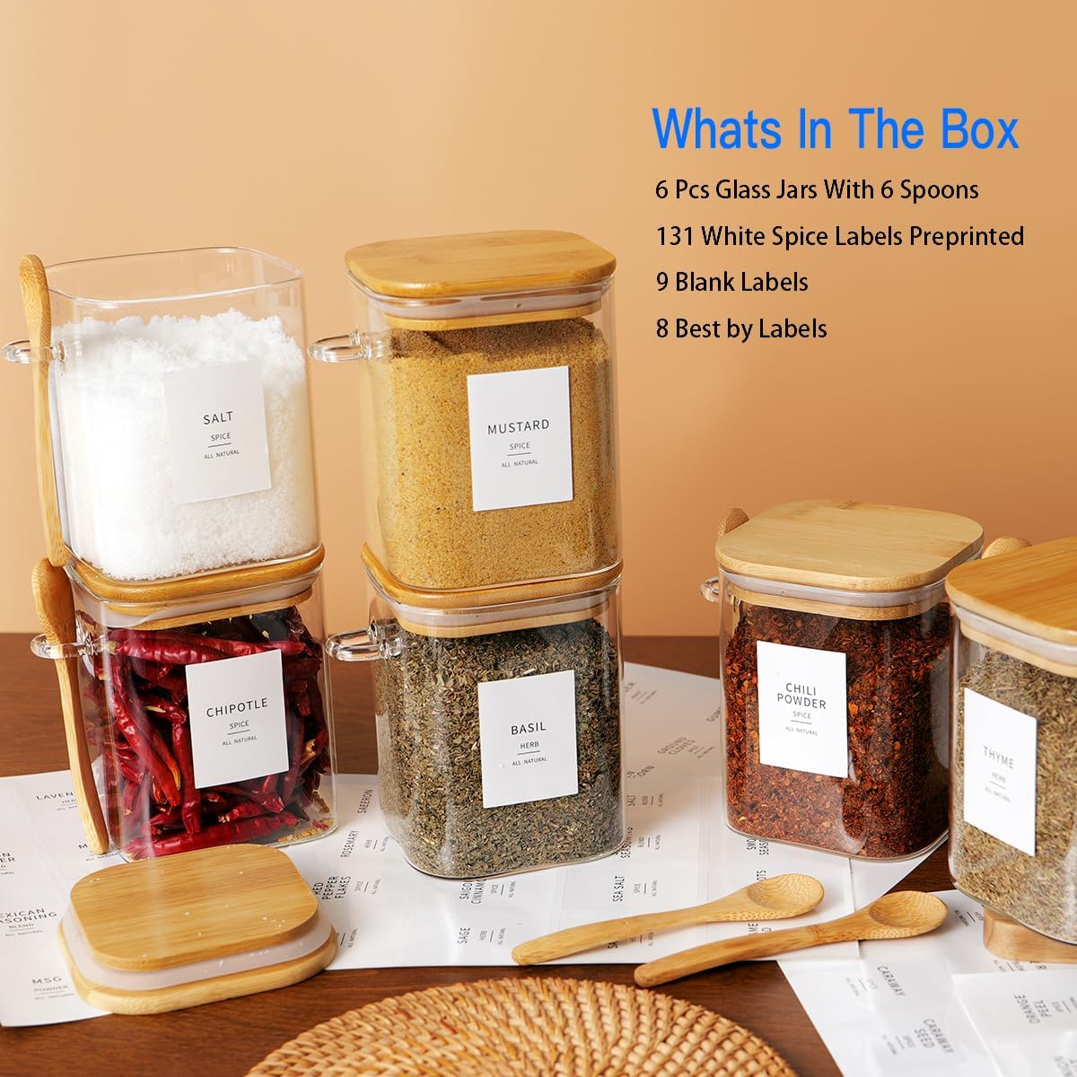 Glass Storage Jars with Bamboo Lids and Spoons - Image 2