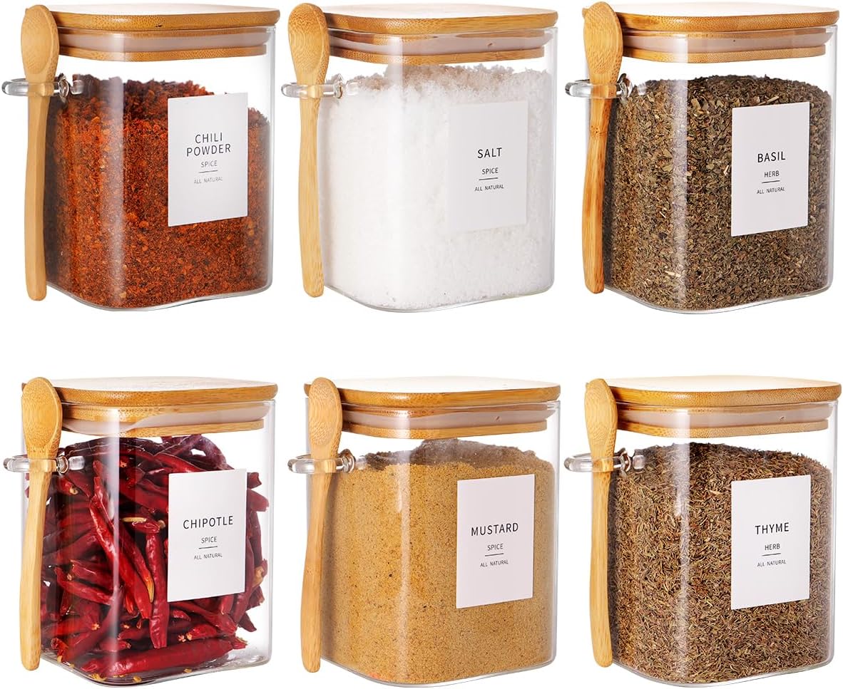 Glass Storage Jars with Bamboo Lids and Spoons