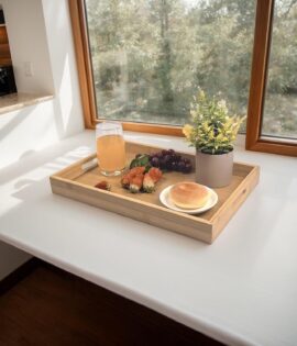Bamboo Wooden Serving Tray with Handles