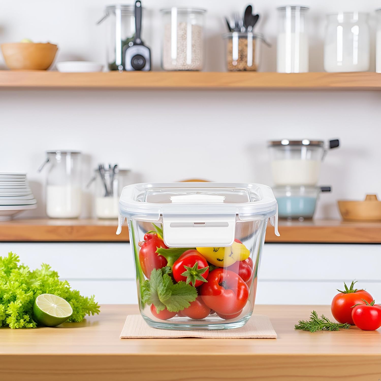 Square Glass Food Containers with Airtight Lids
