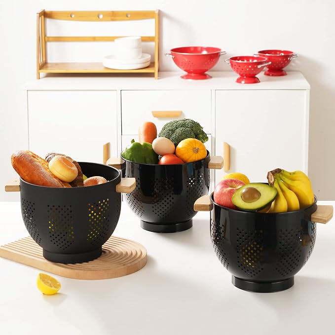 Metal Colander with Wooden Handle