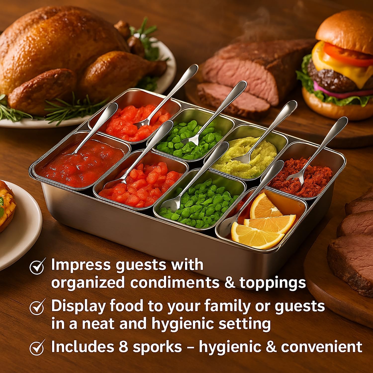 Stainless Steel Multi-Compartment Condiment Pan - Image 2