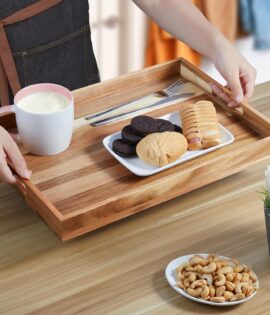 Large Wooden Serving Tray with Handles