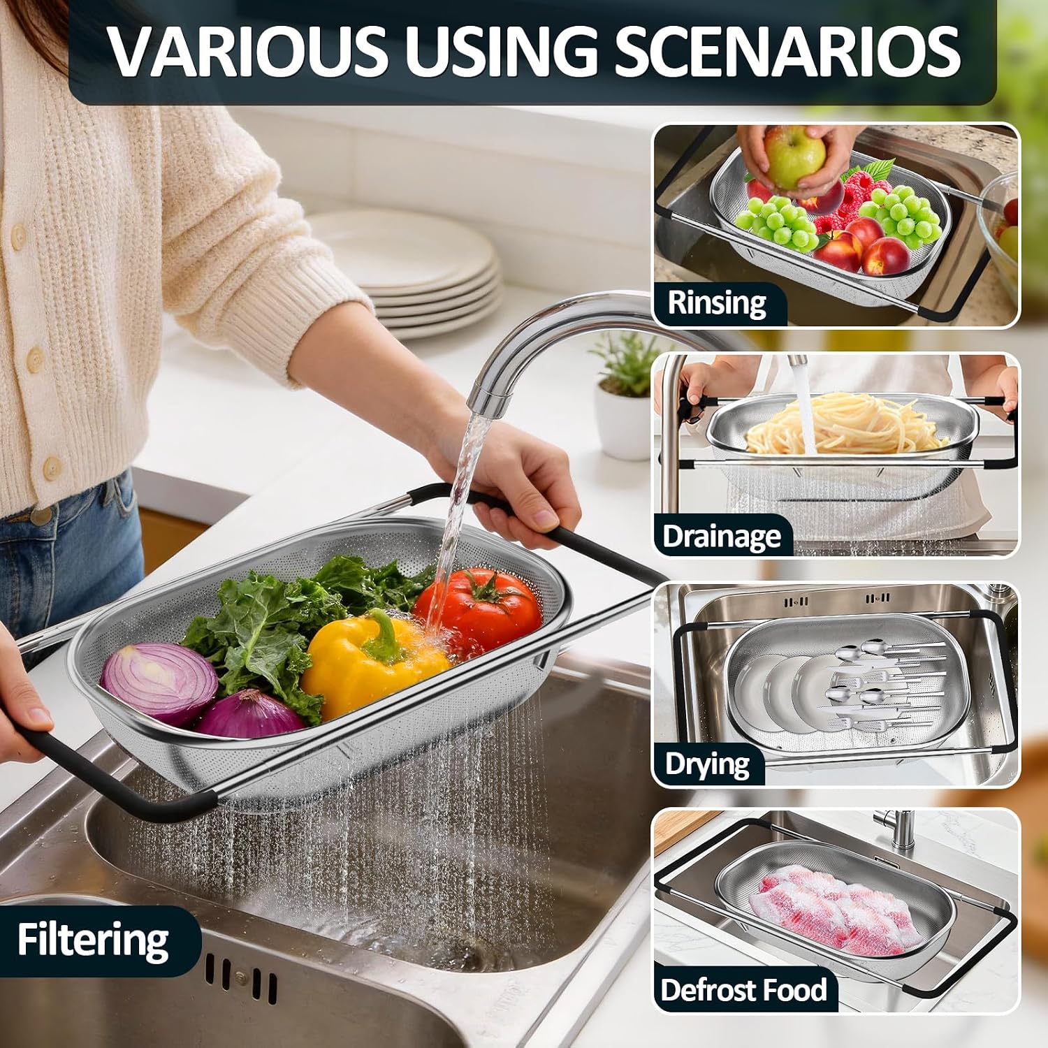 Expandable Over-the-Sink Colander - Image 2